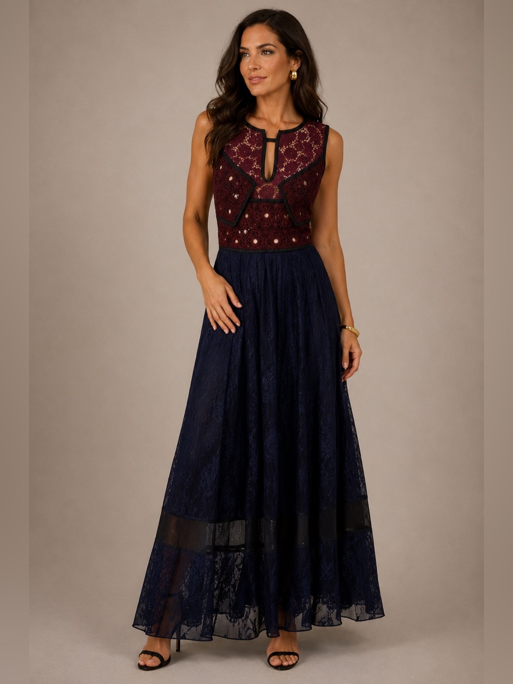 Burberry Prorsum NWT Lace Midi Dress Italy Burgundy Navy High Low EU42 US6 - Picture 1 of 16
